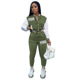 Pink Printed Baseball Coat Pants Two Piece Sets Spring Fall Outfits Womens Track Suits Casual Fashion Streetwear