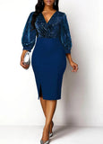Elegant Temperament 5XL Women's Dress Solid Color High Waist Panel Shiny Slim Fit Wrap Hip Party Dress-Outfit
