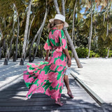 New Summer Print Dress INS Leisure Vacation Loose Medium-Sleeved Beach Skirt-Outfit