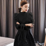 Autumn Korean Style Chiffon Shirt Chic Elegant Multi-layer Pleated Stand Collar Blouse Women Puff Sleeve Sunscreen Top