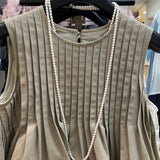 O Neck Pleated Shirts Blouses Loose Sleeveless Blusas Mujer Koreasn Chic Ruched Hem Shirt Tops Summer Clothes Women-Outfit