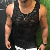 Fongt Men's New Hollow Out Breathable Vest Men's Jacket Tank Top Slim