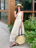 Fongt Xixi 13 Line 2025 Summer New Elegant Temperament Pure Color High Waist Lace Dress Dress Women 88272