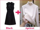 Trench Vests Coats 2 Piece Sets Women Casual Double Breasted Gabardina Sleeveless Jackets Turtleneck Winter Thicken