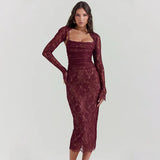 Women's Fall 2023 New Sexy Temperament Vest Long Sleeve Strap Hook Lace Sling Dress-Outfit