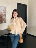 Fongt Xixi 2025 Autumn White Standard Temperament Romantic Lotus Leaf With Chiffon Shirt Long-Sleeved Shirt 89600