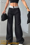 Women's Pants High Waist Suit Pants Loose Long Trousers Casual Patchwork Letter Ladies Wide Leg Pants Front Zipper with