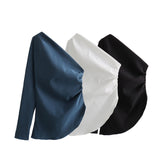 New Pleated Asymmetrically Trimmed Blouse 5039432250-Outfit