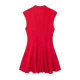 Fongt Women's Clothing 2025 Autumn And Winter New Waist Wave Wide Swing Mini Dress