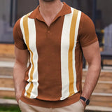 Fongt Men's Summer New Striped Jacket Knits Short Sleeves Business And Leisure Polo
