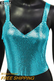 V Neck Slim Metal Sequins Tops Camisole 2023 Shiny Solid Sleeveless Spaghetti Strap Fashion Celebrity Nightclub Party