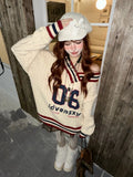 Brown V-neck Letter Print Oversize Sweater-Outfit
