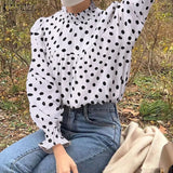 Fashion Ruffle Turtleneck Blouse Women 2022 OL Spring Pleated Puff Sleeve Shirts Casual Female Solid Tops