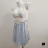 Fongt New Ice Silk Sling Pyjamas Women Summer With Chest Pad Lace Splicing Short Skirt Sexy Sleepy Pure Home Clothes