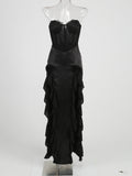 High-End Women's Sexy Perspective T-Shirt Tset Skirt Lotus Leafy Dress Dress Height Open Dress Dress Dress