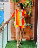 Print Two Piece Set Women Tracksuit Summer Clothes African Dresses for Women Casual Party Shirt Tops Shorts Pants Suits Outfits 1028-0-Outfit