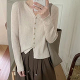 Gentle Style Sweater Spring And Autumn New Solid Color Gold Button V Neckline Sweater Cardigan Short Outer Coat-Outfit