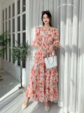 Fongt Early Autumn Collared Flakes And Snowflake Cake Skirt Seven-Sleeved Luxury Dress