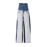 Casual Patchwork Pocket Jeans For Women High Waist Hit Color Casual Loose Denim Pants Female Spring New