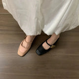 Fongt Temperament Square Head Mary Jane Single Shoes Women's Shoes 2023 New Summer Retro With Skirt Pink Spring And Autumn Evening Shoes-Outfit