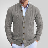 Fongt Men's Casual Collar Knitwear Solid Color Single Buckle Cardigan Sweater