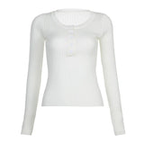 Trend Basic Pit Strip Buckle Solid Color Woolen Bottomed Sweater 2023 Autumn New Spicy Girl V-Neck Slim Sweater-Outfit