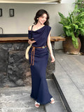 Fongt Xixi 2025 Spring And Summer Temperament Retro T-Shirt + High Waist Half-Dress Two-Piece Suit Woman 89322