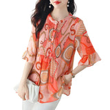 Fongt High-End Chiffon Middle Sleeve Shirt 2023 New Foreign Style Small Shirt To Cover The Belly Large Size Jacket-Outfit