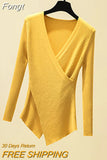 Sexy V-Neck Long Sleeve Pullover Knitted Sweater Women 2023 Winter Sweaters Knitwear Korean Woman Clothes