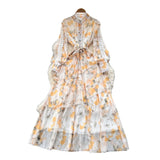 Fongt Dress Women 2025 New Fashion Collar Single Buckle Waist Lace Splicing Lotle Side Print Dress