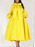 Fongt Women's 2025 New Bubble Sleeve Strap With Large Skirt High-Rise Dress Dress Dress