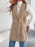 Fongt Autumn And Winter Pure Color Double Buckle Pocket Lint Long Vest Coat Women's Clothing
