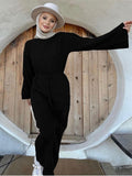 Fongt High-Waisted Autumn And Winter Sweater Dress Solid Casual Base Knitted Long Dress