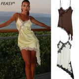 Fongt Women's ZA Irregular Lace Side Pure Lusty Dress