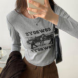 Shoulder Round Collar Long-Sleeved T-Shirt Women's Early Autumn New High-Waisted Spicy Girls Short Style Undershirt-Outfit