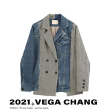 Splicing Jacket Women's Autumn Winter New Korean Style Loose Wild Long-sleeved Irregular Casual Blazer Jacket