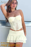 Shoulder Crop Top and Mini Skirts Dress Sets Patchwork Lace Summer Clothes Streetwear Two Peice Set for Women Matching