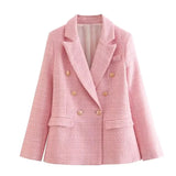 Fongt Women's Textured Double Breasted Blazer New 2023 Autumn / Winter Fashion Casual Top-Outfit