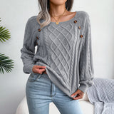 2025 Casual Square Collar Buckle Knitted Knitted Sweater Women's