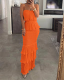 Fongt Fashion Sexy Temperament Women's Pure Color Sleeveless Breasts To Take The Folding Lotus Leaf Side Dress