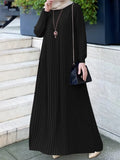 Fashion Women Pleated Muslim Dresses 2022 Spring Autumn Kaftan Long Sleeve Maxi Vestidos Casual Solid Loose Party