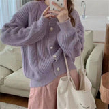 Fongt Button Twist Sweater Female Coat 2024 New Loose Soft Waxy Temperament Knit Cardigan Jacket Female-Outfit
