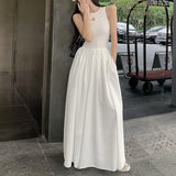 Fongt 2025 New Fresh Sweet Wind Solid Color Repair Waist Fashion Splicing Design Long Dress Dress