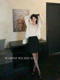 Fongt Xixi 2025 Autumn And Winter White Standard Temperament Pure Color Wool High Waist Half-Body Skirt A Word Short Skirt Women 85289