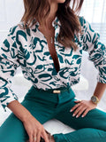 Women Print Shirts for Streetwear Single-Breasted Design Turn-down Collar Long Sleeve Autumn Straight Cardigan