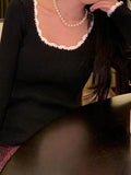 Contrast Color Trim Slim Long Sleeve Knit-Outfit