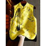 Imitation Silk Brocade Vest Women's Spring New Original Design Retro Embroidery Chinese Style Buckle Blouse-Outfit