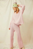 Women's Autumn Knitting V-Neck Long Sleeve Jacket Loose Casual Pants Leg Trousers Two-Piece Set-Outfit