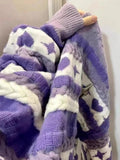 Purple Heart Print Stripe Sweater-Outfit