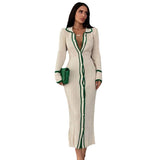 Fongt Slim Lapel Splicing Women's Long-Sleeved Cardigan Dress YF2334-Outfit